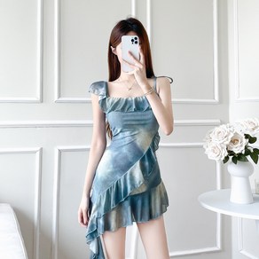 SAHINER 여름 심플 캐주얼 수영복 호캉스룩 모노키니 BYY01, 프리사이즈[40-70kg], 블루