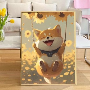 Kingfishe DIY 명화 그리기 세트 40 x 50 cm 강아지 고양이 꽃 유화 붓 증정 한국, 강아지-9, 1개