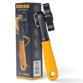 Deiss Po 다이스 헤비 듀티 수동 캔따개 - 부드러운 엣지 소프트 터치 손잡이 녹 방지 안전 깡통따개 대형 주황색 손잡이와 간편한 회전 손잡이, 1개, Oange
