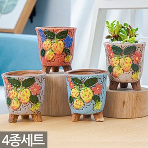 세인화분 예쁜 딸기 화분 4P 세트 - 수제 식물 다육 다육이 선인장 미니 인테리어 분갈이 홈카페 사무실 거실 가드닝 소품 컵화분, 02_Sein_B타입 딸기화분(4종), 1개
