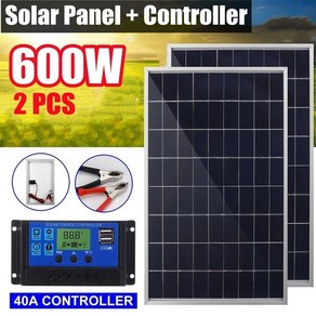 휴대용 태양광 패널 600W 태양 전지 패널 40A 컨트롤러 모듈 자동차 RV 보트 홈 지붕 밴 캠핑 12V, [01] 300W, 1) 300W, 2개