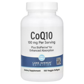 CoQ10 100mg 유비퀴논 BioPeine 함유 150소프트젤 레이크애비뉴뉴트리션, 1개, 120g, 150정