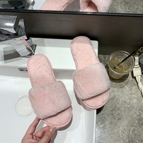 미투리아 여성 겨울 심플 일자 실내용 사무실 토끼털 슬리퍼 실내화