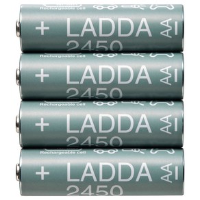 이케아 건전지 AA 2450 MAH 4pcs 전압:1.2V 건전지용량: 2450 / 라다 건전지 / 충건전지 / 충전기 / 베터리 / LADDA 충전건전지 HR06 AA, 1개, 4개입