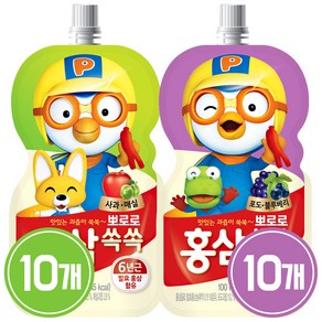 뽀로로 홍삼쏙쏙 사과매실10팩+포도블루베리10팩, 20개, 100ml