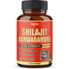 agobi agogbi 210캡슐 600mg Shilajit 400mg Oganic 아슈와간다 뿌리 추출물 Pue Himalayan 에너지 Poduction 뇌 집중, 1개, 210정