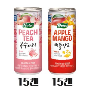 푸르티 캔음료 240ml 2종 15캔씩(복숭아티15 애플망고15) 편의점/롱캔음료