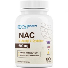 Puegen Labs N아세틸L시스테인NAC 600mg 면역 호흡기 간 건강 지원 NAC 강력한 항산화 자유 라디칼 흡수가 쉬움 60채식 캡슐, 1