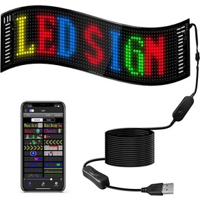 LED 매트릭스 픽셀 패널 USB 5V 유연한 주소 지정 가능 RGB 패턴 그래피티 스크롤링 텍스트 디스플레이 자동차 샵 블루투스 앱, 1개, 1)16x32 LEDs 7x17 CM