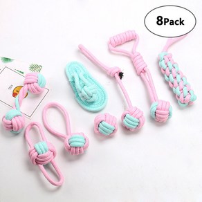 빙고펫 강아지 터그놀이 로프 장난감 8종 세트, 1세트, 핑크/블루