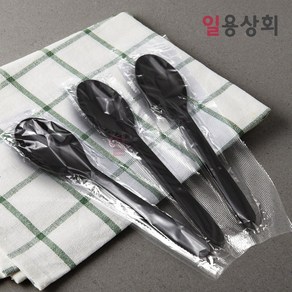 [ILYONG] 일회용 숟가락 CI 170mm 낱개포장 (1매씩 커팅) 검정, 500개, 1개