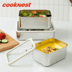 CookNest 304 스텐 밀폐용기 세트 전자레인지 스텐용기 반찬통 김치통, 1000ml+1800ml+3000ml, 1세트