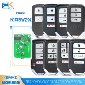 KEYECU KR5V2X 스마트 원격 자동차 키 Fob 433MHz ID47 칩 혼다 Civic 파일럿 CRV Odyssey CRV, 5.1PC KEY  Model E, 1개