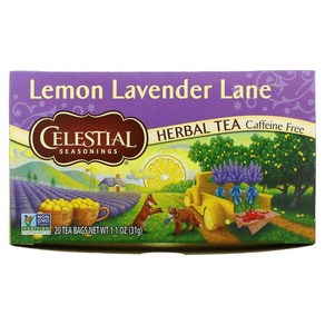 Celestial Seasonings 허브차 레몬 라벤더 레인 카페인 무함유 태백 20개입 31g(1.1oz) 2팩, 31g, 1개