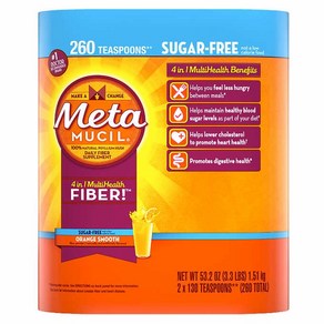 메타 무실 [무설탕]메타무실 천연 식이섬유.Metamucil Fibe Supplement Oange 2팩 260 Sevings, 1, 2개, 1.51kg