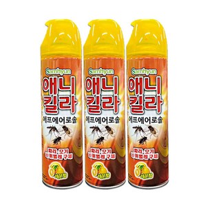 (주)삼현제약 애니킬라 에프에어로솔 파리 모기 바퀴 제거 스프레이 400ml(레몬향), 3개, 400ml