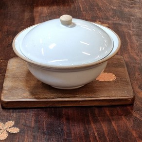 담소 핸드메이드 도자기 뚜껑그릇 죽그릇 찜그릇, 화이트, 1개