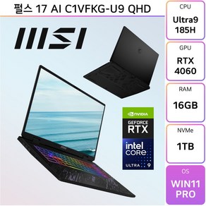 MSI 펄스 17 AI C1VFKG-U9 QHD, WIN11 Po, 16GB, 1TB, 블랙