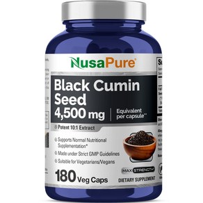 NusaPue Full Spectum Black Cumin Seed Extact 4500mg 180 Veggie Powde Caps (Extact Ratio 10:1, 180정, 1개