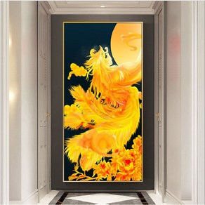 보석십자수 봉황새 날개 황금 금빛 왕 깃털 새중의, 60x120cm, 1개