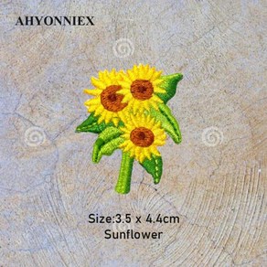 꽃자수 AHYONNIEX 가방용 팬지 라벤더 해바라기 청바지용 온 의류 소형 DIY 패치, 2) Sunflowe, 1개