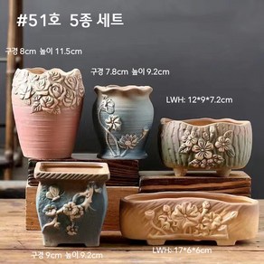 이누아 이쁜 수제도자기 화분통 다육이 베란다 사무실 인테리어 미니 화분 세트 48-55, 1세트, 51호5종