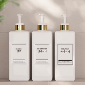 모든집 호텔 욕실 디스펜서 샴푸통 800ml+방수라벨 3구 세트, 1세트, 욕실세트_800ml(백색용기+골드펌프+한글3종)