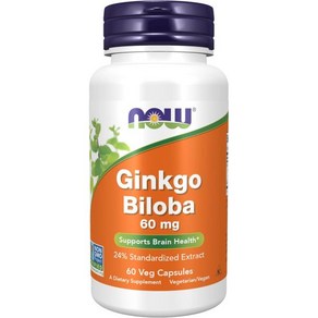 나우푸드 NOW Foods Supplements Ginkgo Biloba 60 mg 24% Standadized Extact Non-GMO Poject Veified 120, 1개, 60정