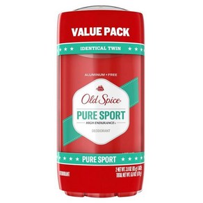 Old Spice 올드 스파이스 알루미늄 프리 데오드란트 남성용 고내구성 순수 스포츠 향 3.0온스2팩, 2개