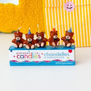 하피블리 곰돌이 오형제초 생일초 케이크 파티 초, 1개, HBD곰돌이오형제초5P_오색