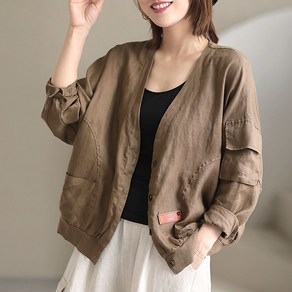 COBOTOR 여성 면마 자켓 빈티지 봄 여름 가을 여자 긴팔 재킷 상의 women linen jacket XK1403