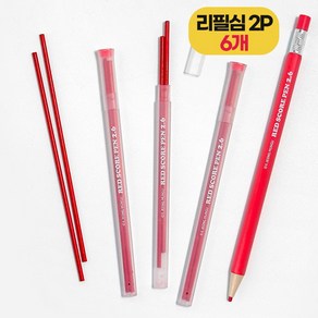 [리필 2P x 6개] 오마이문구 더진한 빨강 색연필 채점용 리필심, 6개, 1색