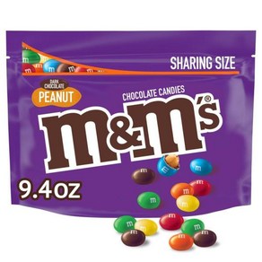 M&M`S Peanut 다크 초콜릿 캔디 공유 사이즈 266.5g(9.5온스) 재밀봉 가능한 백, 1개, 266.5g