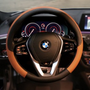 제내시스G80 그랜져IG 코나 모닝 BMW5시리즈 차량 핸들 보호 가죽커버 네토르 핸들커버, 브라운블랙