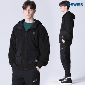 [케이스위스] [(K-SWISS)] 아웃포켓 반집업 기모 후드티