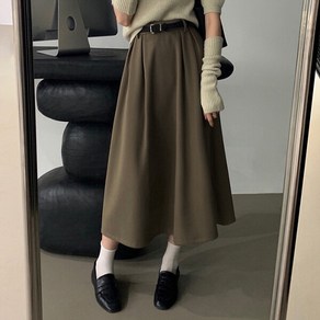 [올리비에클로짓(OLIVIERs CLOSET)] [올리비에스클로젯] [벨트SET]모직 주름 플레어 스커트_O2411SK058D