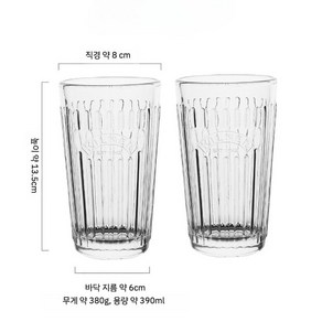 Kilne 킬너 빈티지유리컵 우유컵 물컵 280ml 390ml 2종 set 홈카페, 390ml- 2개, 2개