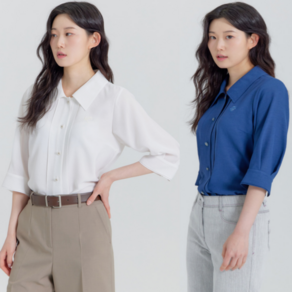 [지센창원]여성 린넨라이크 플랫카라 셔츠 2색 LFWSP402