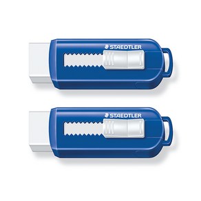 스테들러 525 슬라이딩 지우개 컬러라인 2개입, 블루 케이스&화이트 리필 2개입