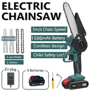 엔진톱 기계톱 전동전지톱 21V 배터리용 무선 톱 휴대용 정원 벌목 우드 절단 전동 6인치, 01 Type06_01 EU, 1개