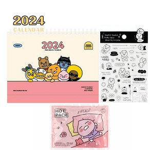 카카오프렌즈 캘린더 달력2024년 달력세트 카카오달력, [SET]24년 카카오달력(핑크)+스티커+핫팩(랜덤)