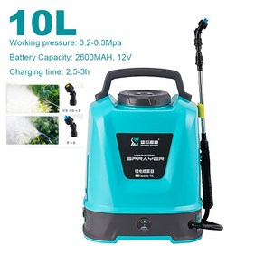 농업용 분무기 충전식 전기 후방 관개 농업 원예 도구 고압 분무 배터리 10L, 10L Capacity, 1개