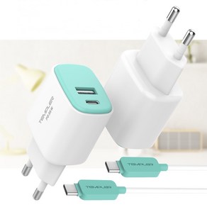 라온파인 35W 멀티 초고속 충전기 USB PD 듀얼 C타입 2포트 CtoC 케이블 세트, 1개, 화이트