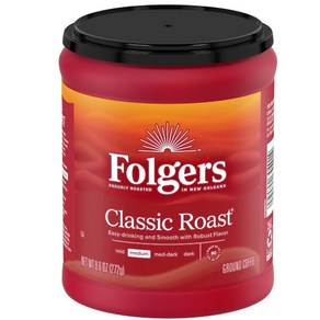 [미국직배송]미국커피 폴저스 클래식 미디엄 로스트 그라운드 커피 Folges Classic Medium Roast Gound Coffee, 1개x272g (9.6oz), 272g, 1개