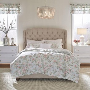 Laura Ashley Home | 매들린 컬렉션 이불 커버 세트 - 100% 면 양면 버튼 잠금 동일 소재 샴 포함 싱글 블루