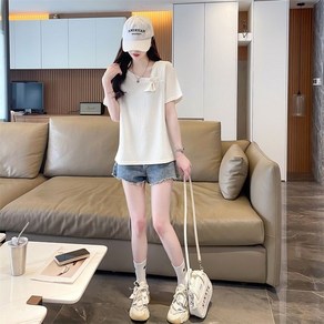 휠렉스 여성 여름 패션 루즈핏 심플 솔리드 반팔 티셔츠 M396