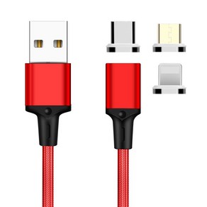 스파이더잭 마그네틱 케이블 고속 3in1 USB C타입 국내 젠더 1.3M 자석 충전기, B. 레드 (3 헤드), 1m, 1개