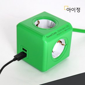 아이정 디자인 멀티탭 파워큐브 올컬러 USB 4구 1.5M 그린 멀티콘센트 전선형, 1개