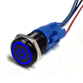 배선포함 LED 차량용 푸쉬 스위치 원형 크롬 16MM 12V MGS-19 블루 락스위치, 1개