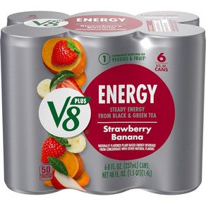 V8 +ENERGY 딸기 바나나 에너지 드링크 8 fl oz 캔(캔 6개들이 4팩), 237ml